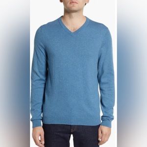 Nordstrom Men's Shop Cotton & Cashmere   V-Neck Sweater, Blue Captain